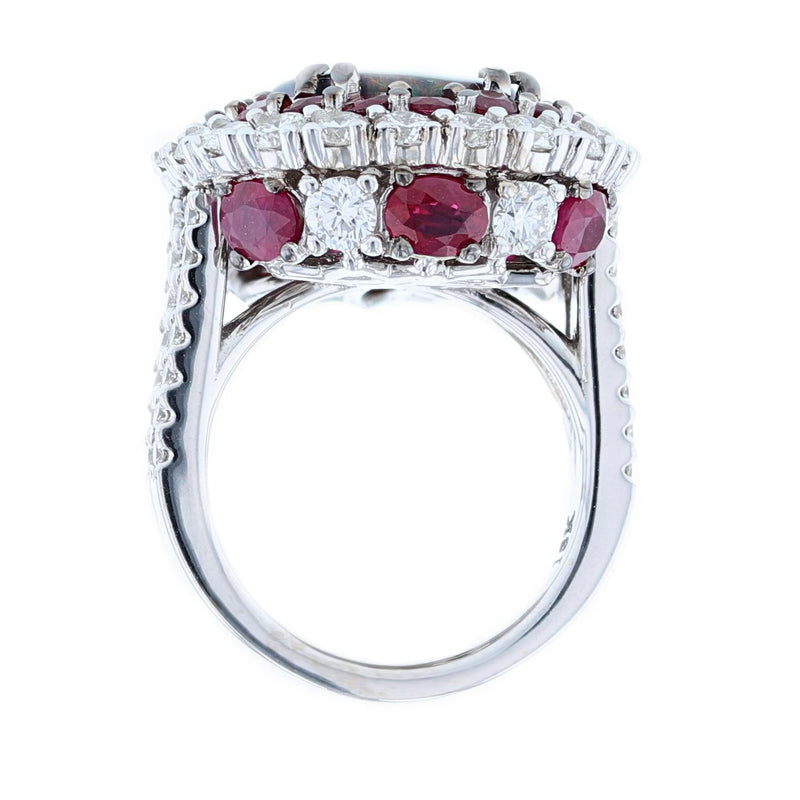 Natural Australian Red Opal, Diamond, and Ruby Ring - Nazarelle