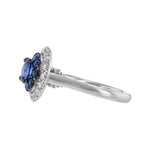 14K White Gold Blue Sapphire Diamond Halo Engagement Ring - Nazarelle