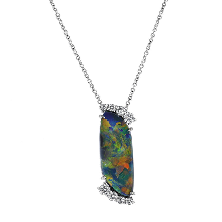Australian Opal Diamond Pendant Necklace - Nazarelle