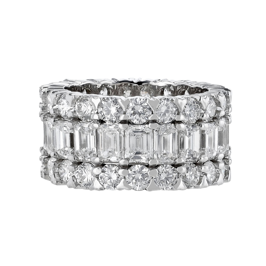 Triple Row Round & Baguette Diamond Band - Nazarelle