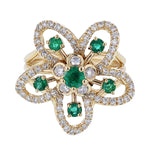 18K Yellow Gold Emerald and Diamond Flower Ring - Nazarelle