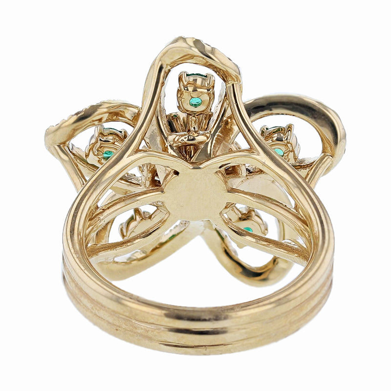 18K Yellow Gold Emerald and Diamond Flower Ring - Nazarelle