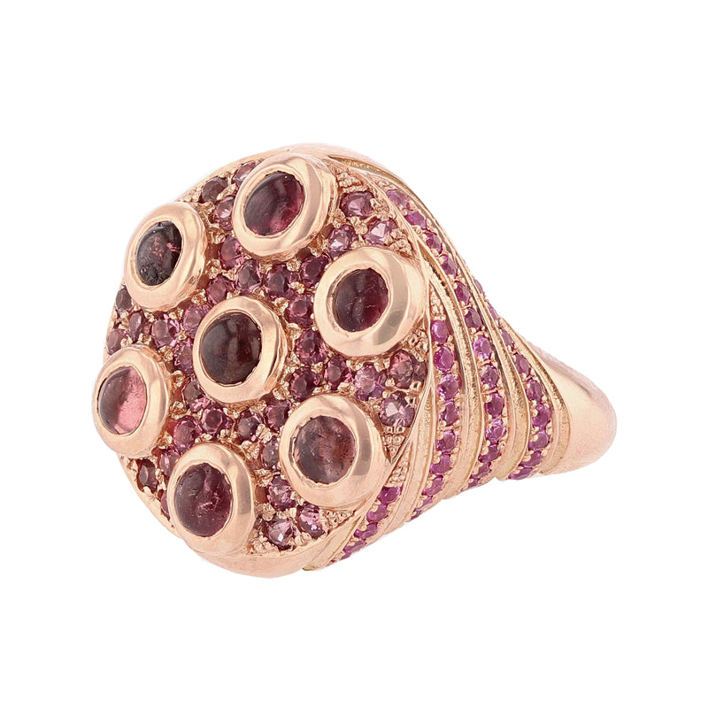 14K Rose Gold Pink Tourmaline, Pink Sapphire, and Diamond Ring - Nazarelle