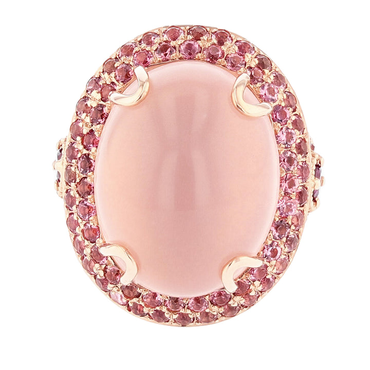 Cabachon Rose Quartz, Garnet, and Pink Tourmaline Ring - Nazarelle