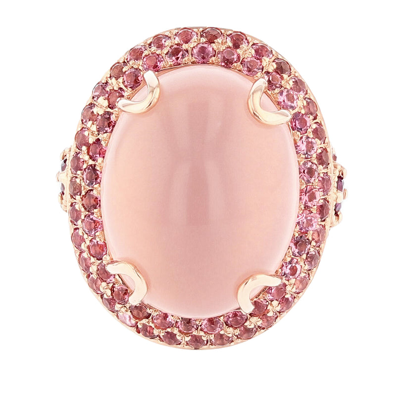 Cabachon Rose Quartz, Garnet, and Pink Tourmaline Ring - Nazarelle