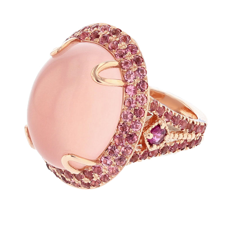 Cabachon Rose Quartz, Garnet, and Pink Tourmaline Ring - Nazarelle