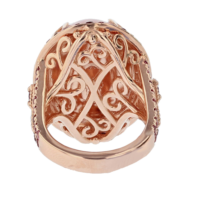 Cabachon Rose Quartz, Garnet, and Pink Tourmaline Ring - Nazarelle