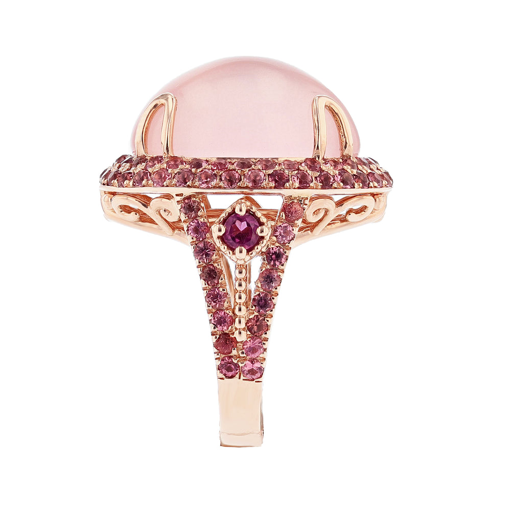 Cabachon Rose Quartz, Garnet, and Pink Tourmaline Ring - Nazarelle