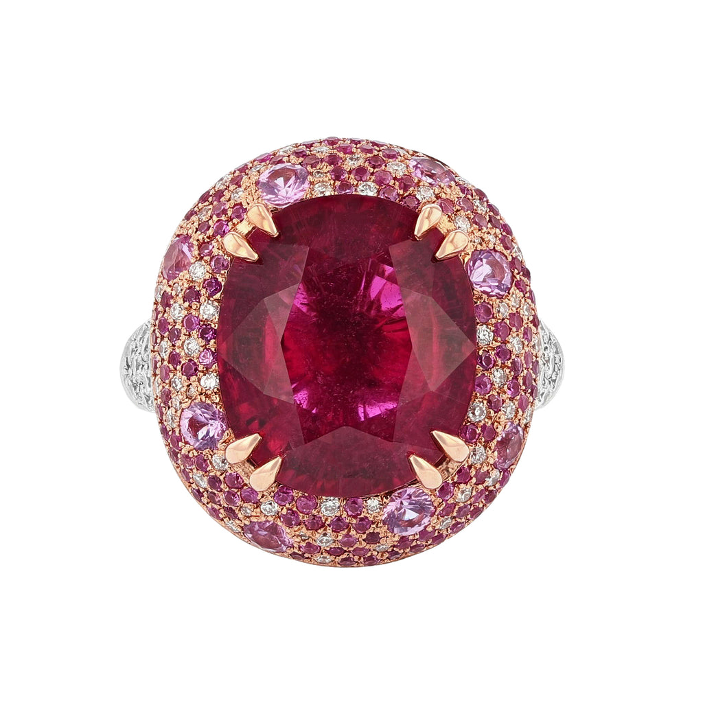 Pink Tourmaline, Pink Sapphire, and Diamond Ring - Nazarelle