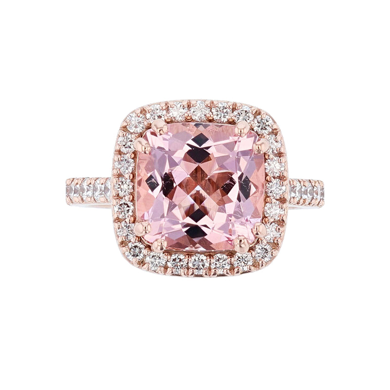 14K Rose Gold Cushion Morganite and Diamond Ring - Nazarelle