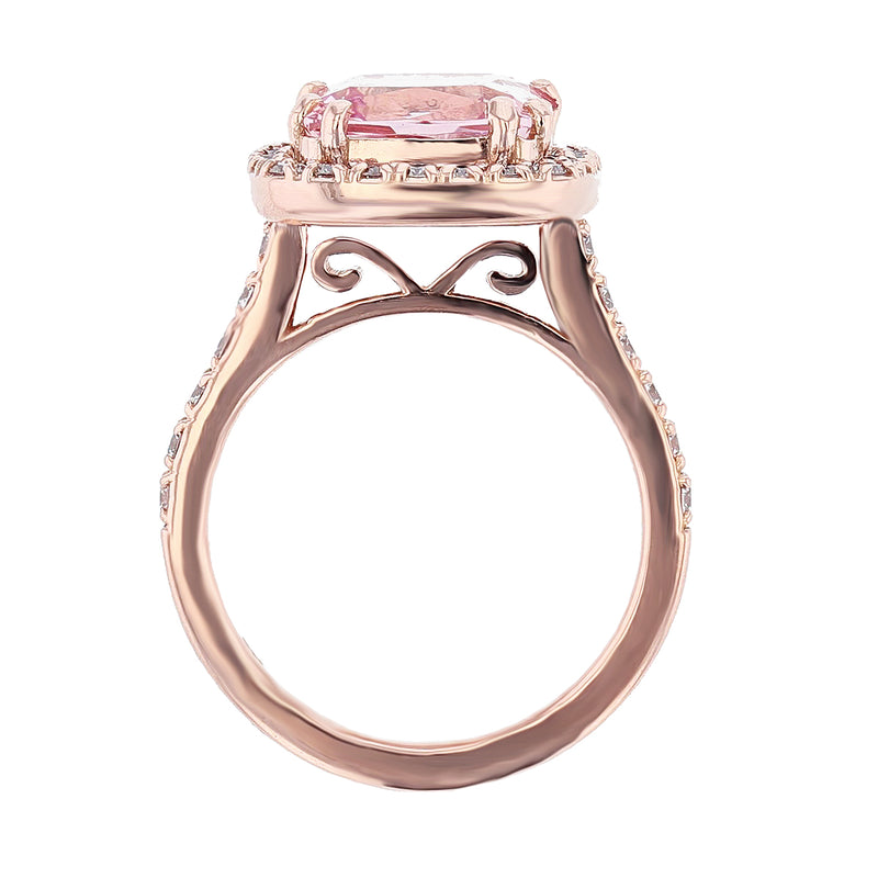 14K Rose Gold Cushion Morganite and Diamond Ring - Nazarelle