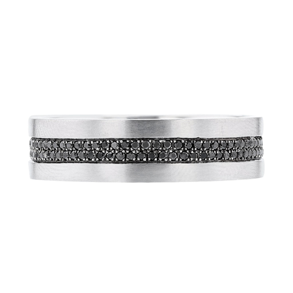 Men's 14K White Gold Black Diamond Double Row Band - Nazarelle