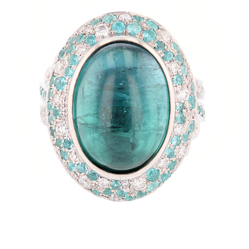 Cabachon Blue Tourmaline and Diamond Ring - Nazarelle