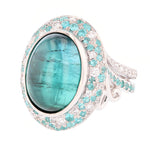 Cabachon Blue Tourmaline and Diamond Ring - Nazarelle
