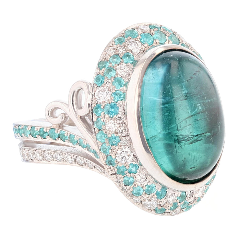 Cabachon Blue Tourmaline and Diamond Ring - Nazarelle