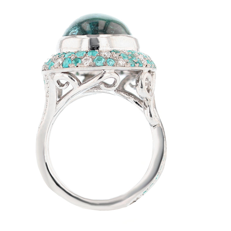 Cabachon Blue Tourmaline and Diamond Ring - Nazarelle