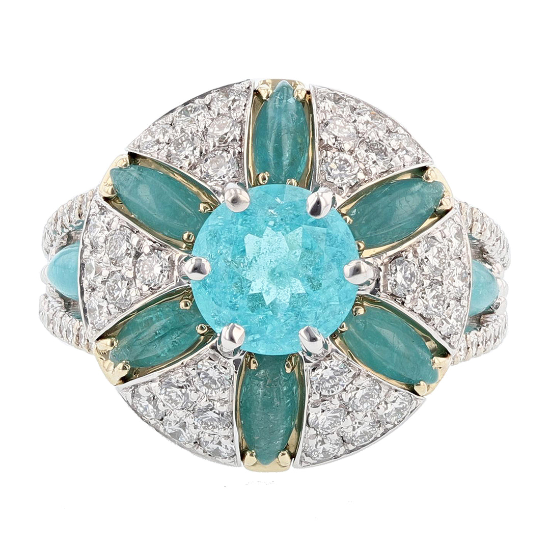 One of a Kind Round and Marquise Paraiba Tourmaline and Diamond Ring - Nazarelle