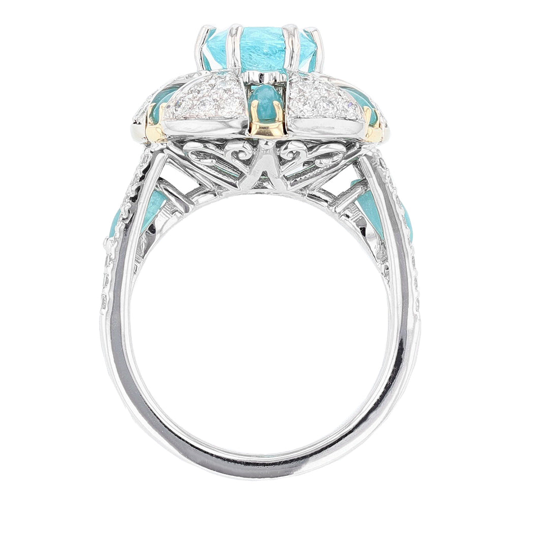 One of a Kind Round and Marquise Paraiba Tourmaline and Diamond Ring - Nazarelle