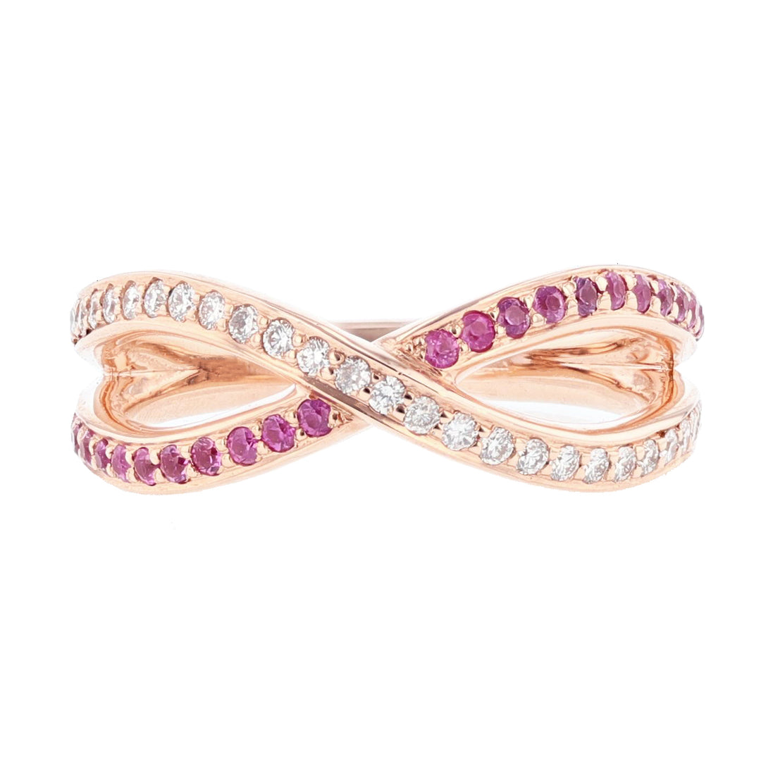 14K Rose Gold Pink Sapphire and Diamond Criss Cross Ring - Nazarelle
