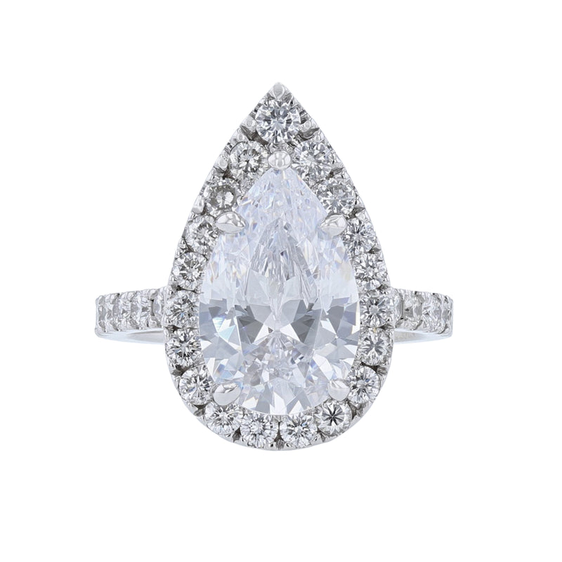 14K White Gold Pear Shape Halo Diamond Ring - Nazarelle
