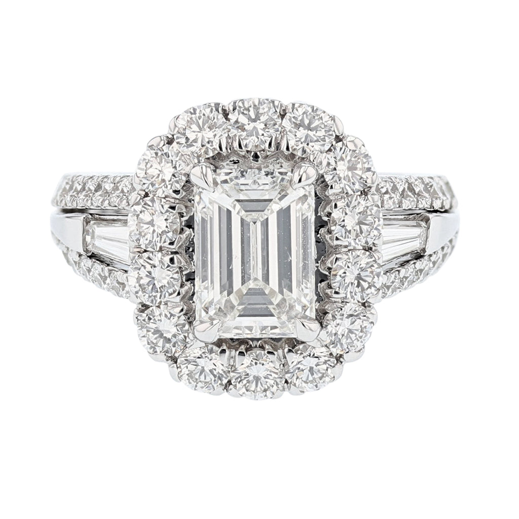 14K White Gold GIA Certified 2.01 Carat Emerald Cut Diamond Engagement Ring - Nazarelle