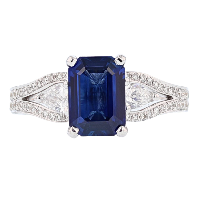 18K White Gold 2.20 Carat Emerald Cut Sapphire and Diamond Ring - Nazarelle