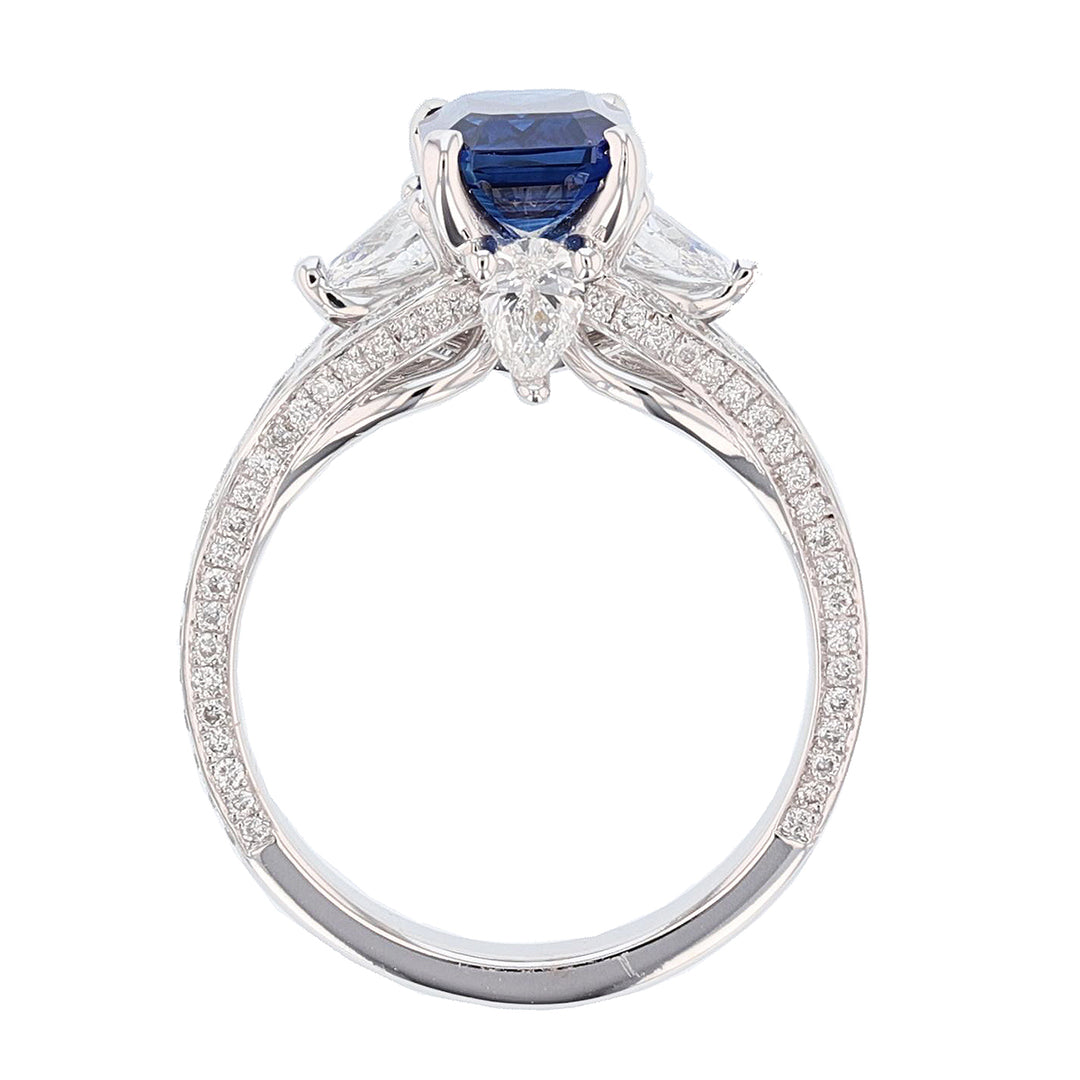 18K White Gold 2.20 Carat Emerald Cut Sapphire and Diamond Ring - Nazarelle