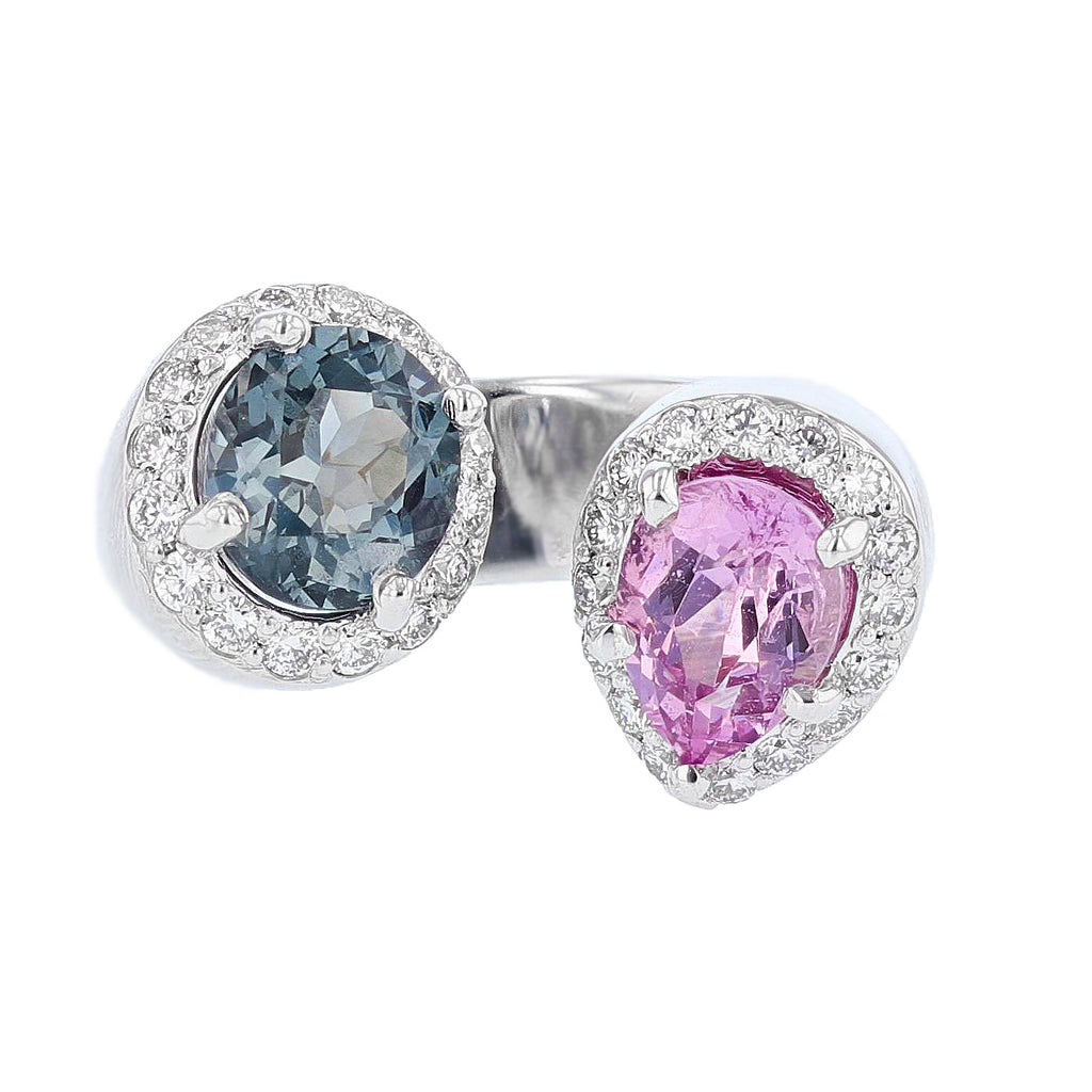 14K White Gold Pink and Blue Spinel and Diamond Ring - Nazarelle