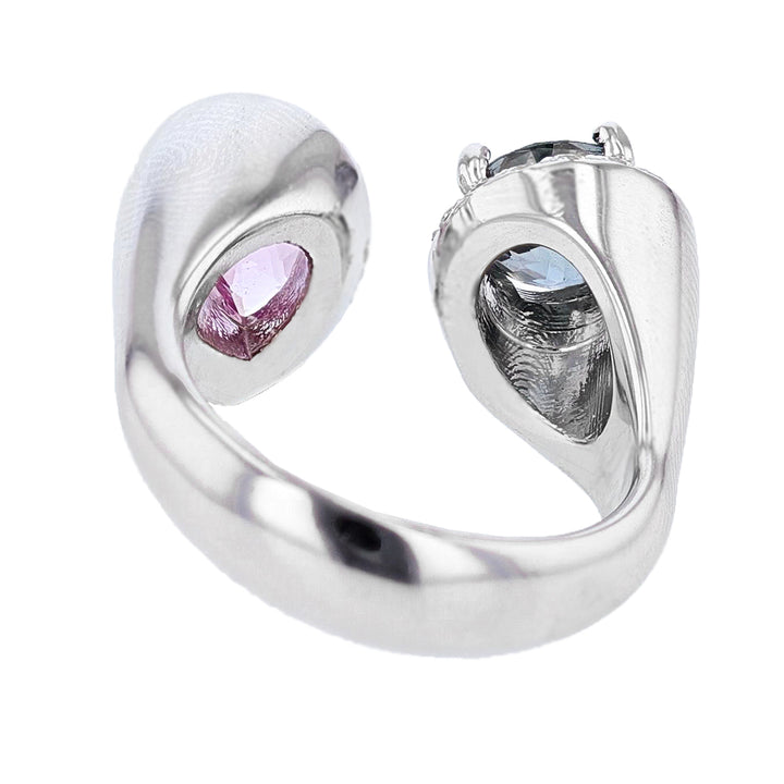 14K White Gold Pink and Blue Spinel and Diamond Ring - Nazarelle
