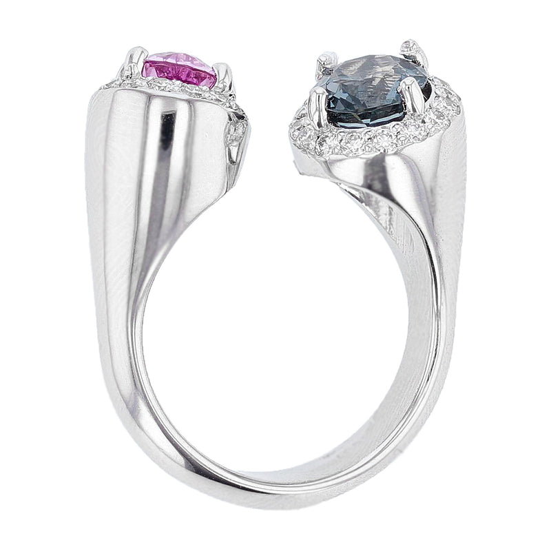 14K White Gold Pink and Blue Spinel and Diamond Ring - Nazarelle