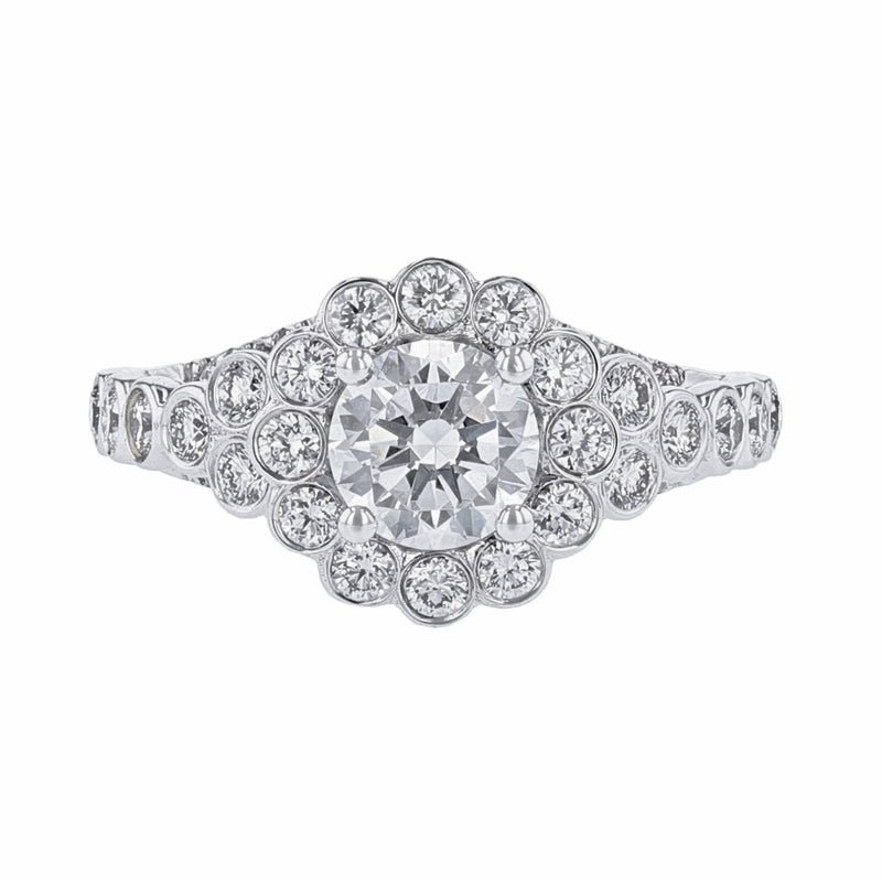18K White Gold Round Halo Pave Bezel Diamond Ring - Nazarelle