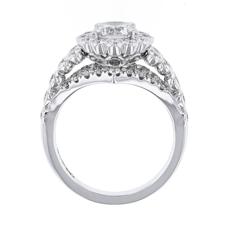 18K White Gold Round Halo Pave Bezel Diamond Ring - Nazarelle