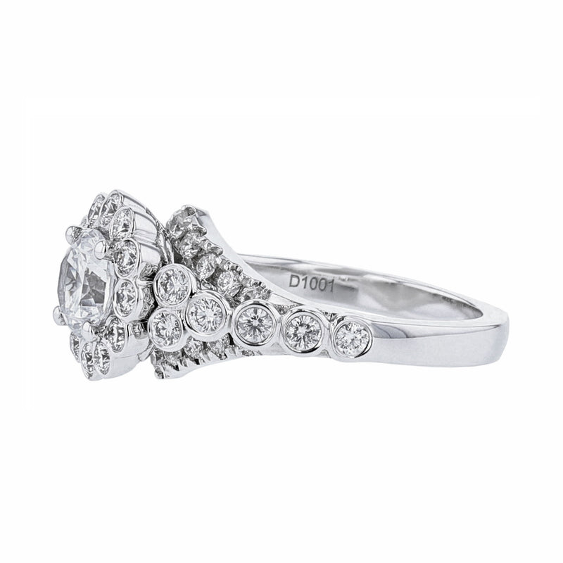 18K White Gold Round Halo Pave Bezel Diamond Ring - Nazarelle