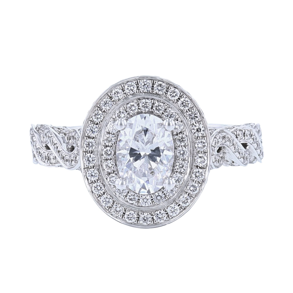 Oval Shape Double Halo Diamond Ring, 0.76ct. - Nazarelle