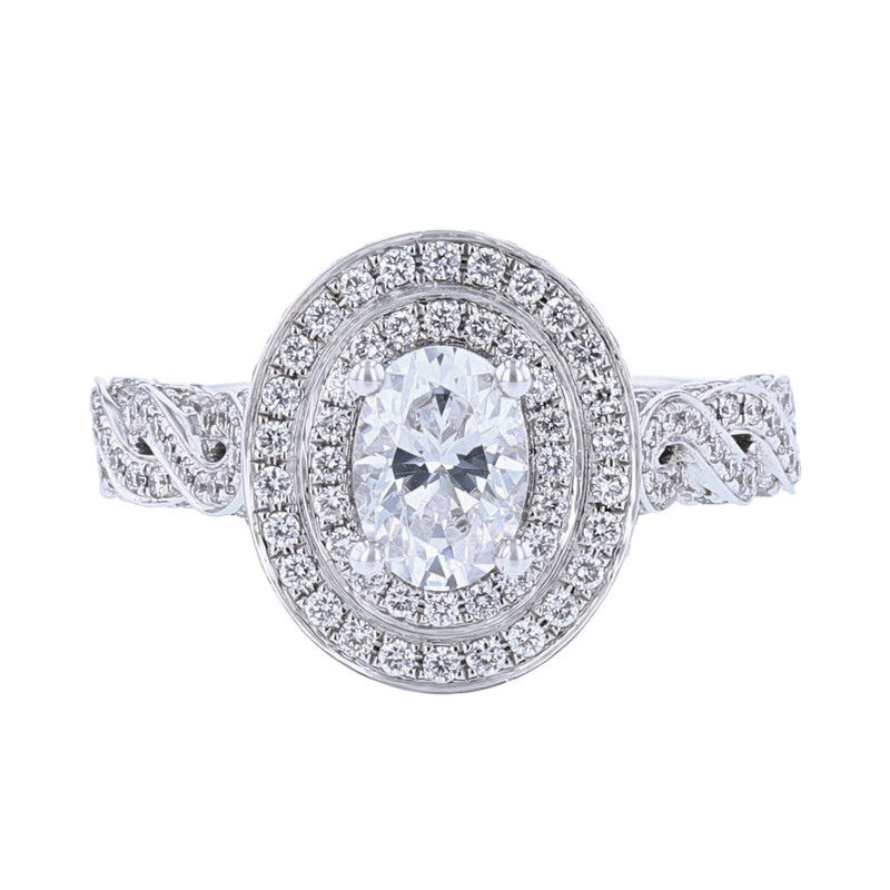 Oval Shape Double Halo Diamond Ring, 0.76ct. - Nazarelle