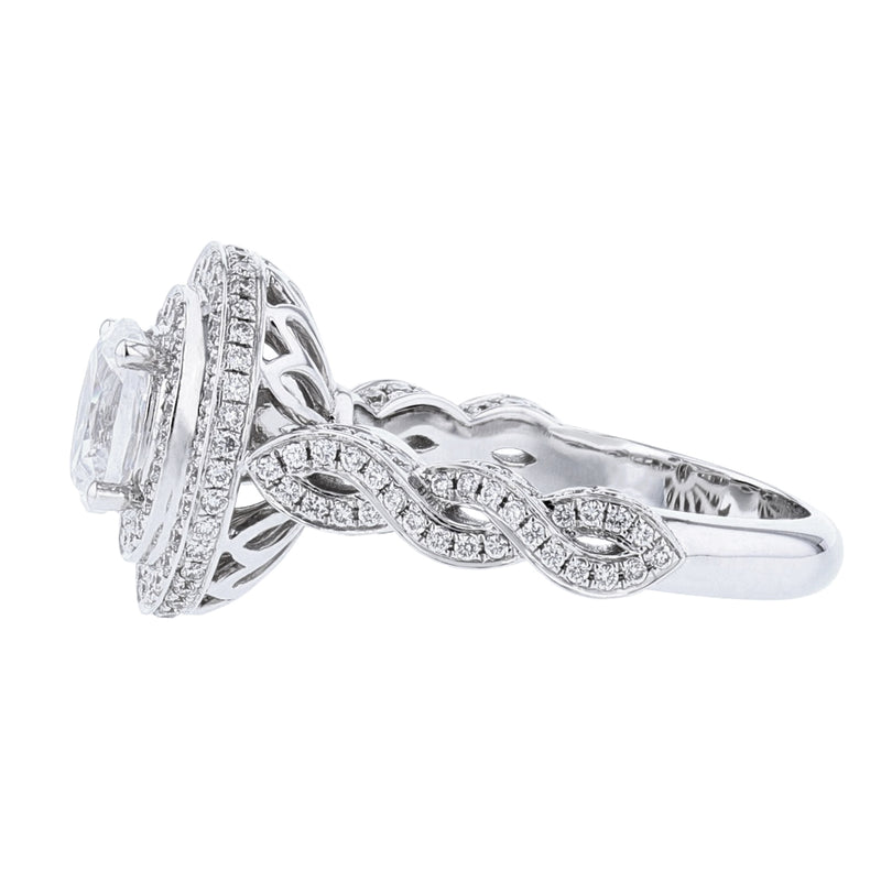 Oval Shape Double Halo Diamond Ring, 0.76ct. - Nazarelle