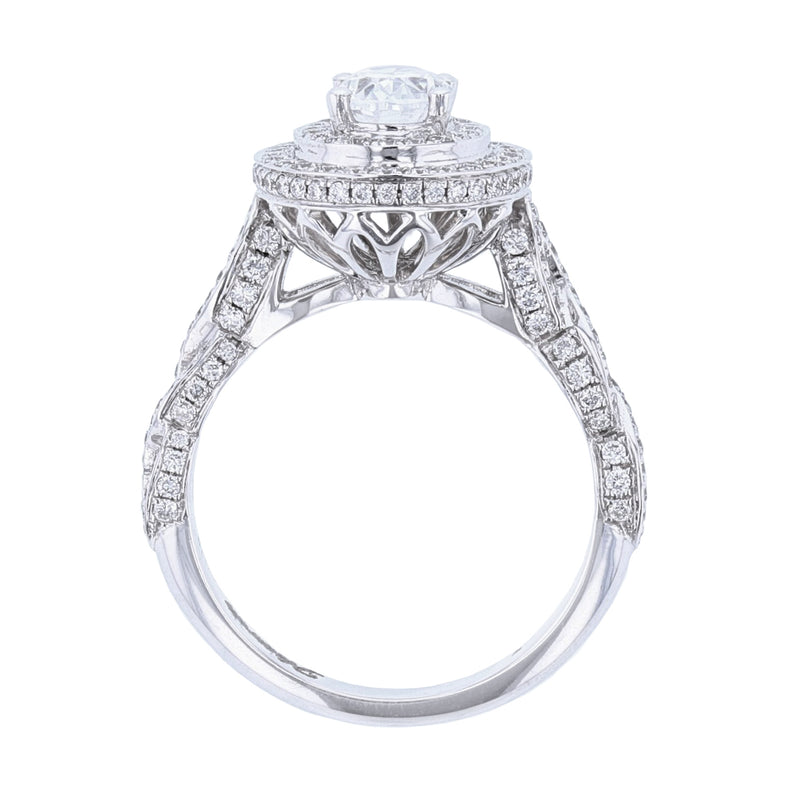 Oval Shape Double Halo Diamond Ring, 0.76ct. - Nazarelle