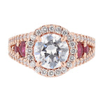 14K Rose Gold Round Diamond and Ruby Engagement Ring - Nazarelle