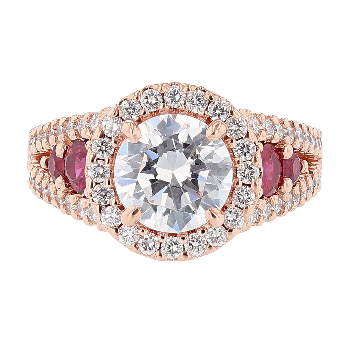 14K Rose Gold Round Diamond and Ruby Engagement Ring – Nazarelle