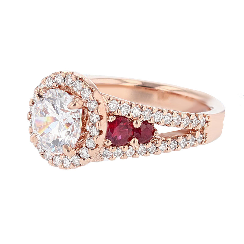14K Rose Gold Round Diamond and Ruby Engagement Ring - Nazarelle
