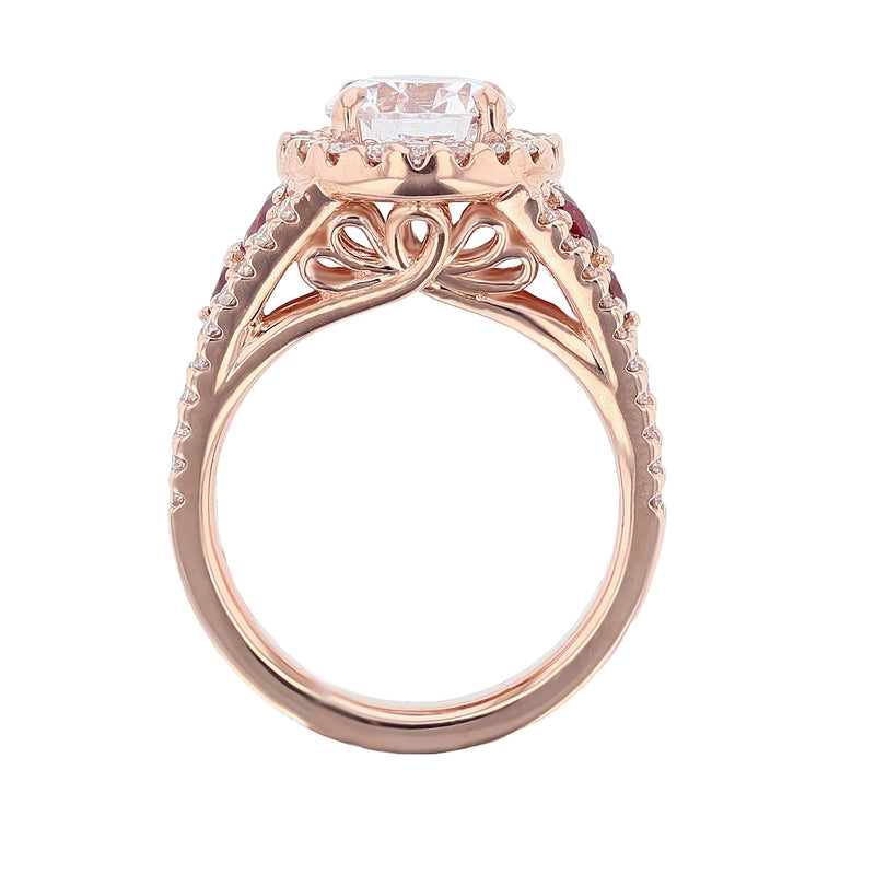 14K Rose Gold Round Diamond and Ruby Engagement Ring - Nazarelle