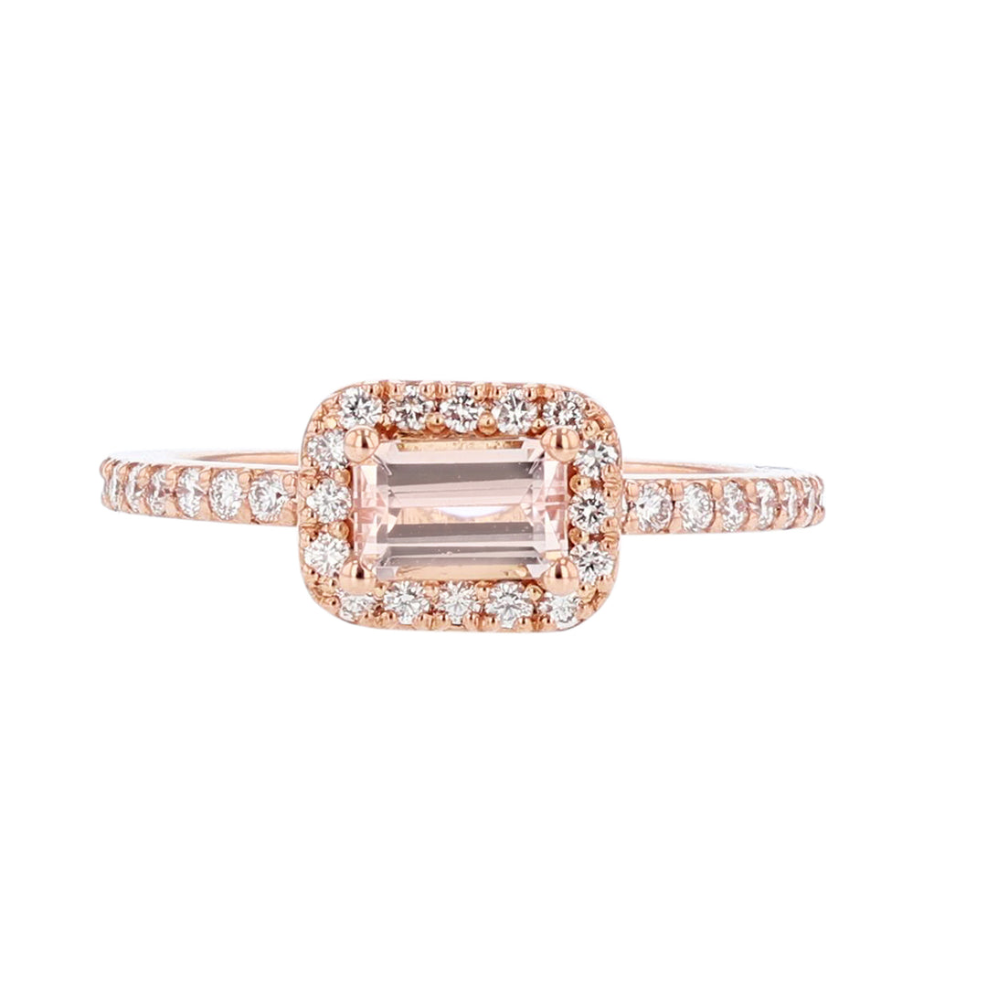 14K Rose Gold Emerald Cut Morganite and Diamond Ring - Nazarelle