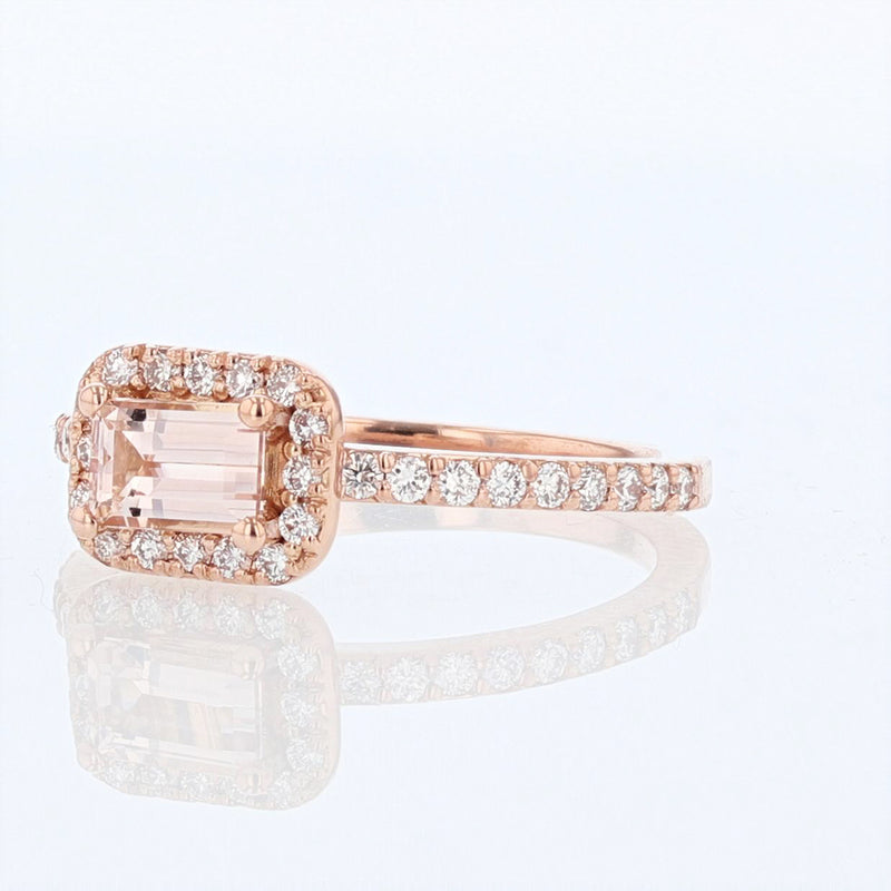 14K Rose Gold Emerald Cut Morganite and Diamond Ring - Nazarelle
