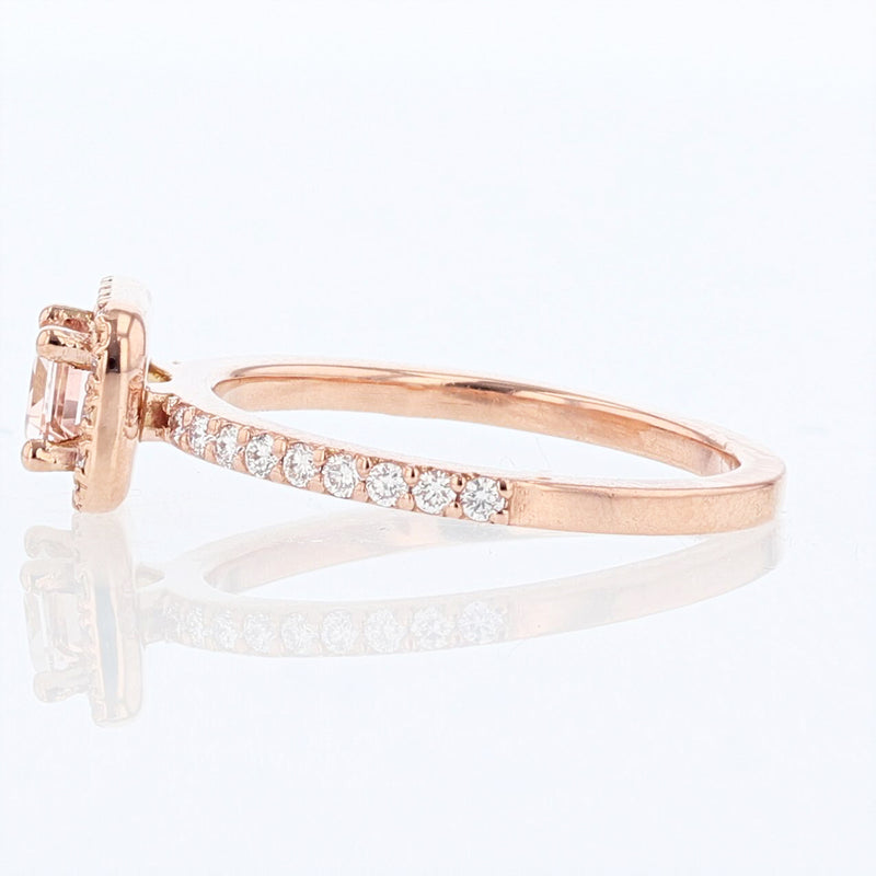 14K Rose Gold Emerald Cut Morganite and Diamond Ring - Nazarelle