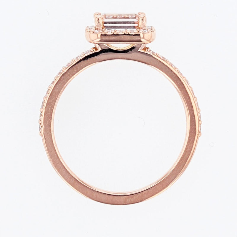 14K Rose Gold Emerald Cut Morganite and Diamond Ring - Nazarelle