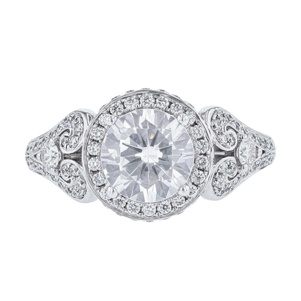 Round Halo Diamond Scroll Engagement Ring - Nazarelle