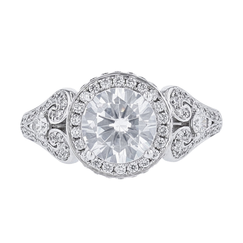 Round Halo Diamond Scroll Engagement Ring - Nazarelle