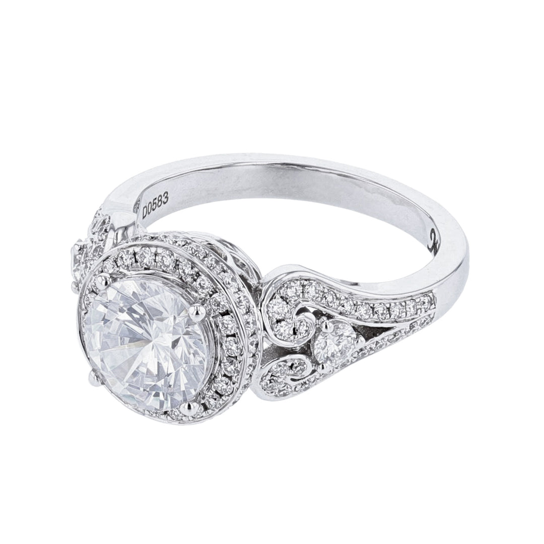 Round Halo Diamond Scroll Engagement Ring - Nazarelle