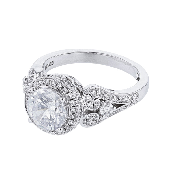 Round Halo Diamond Scroll Engagement Ring - Nazarelle