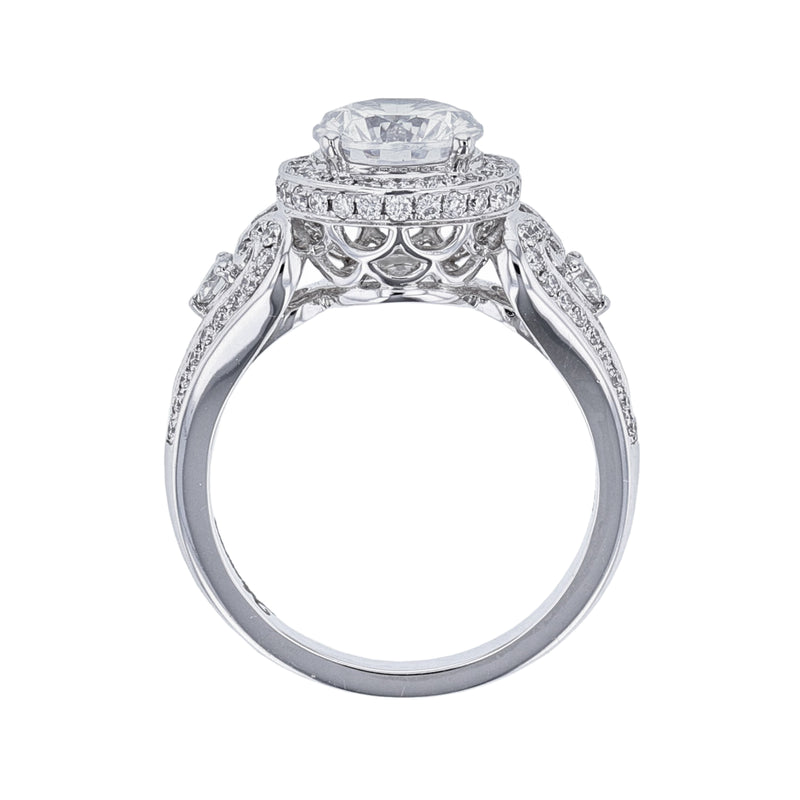 Round Halo Diamond Scroll Engagement Ring - Nazarelle